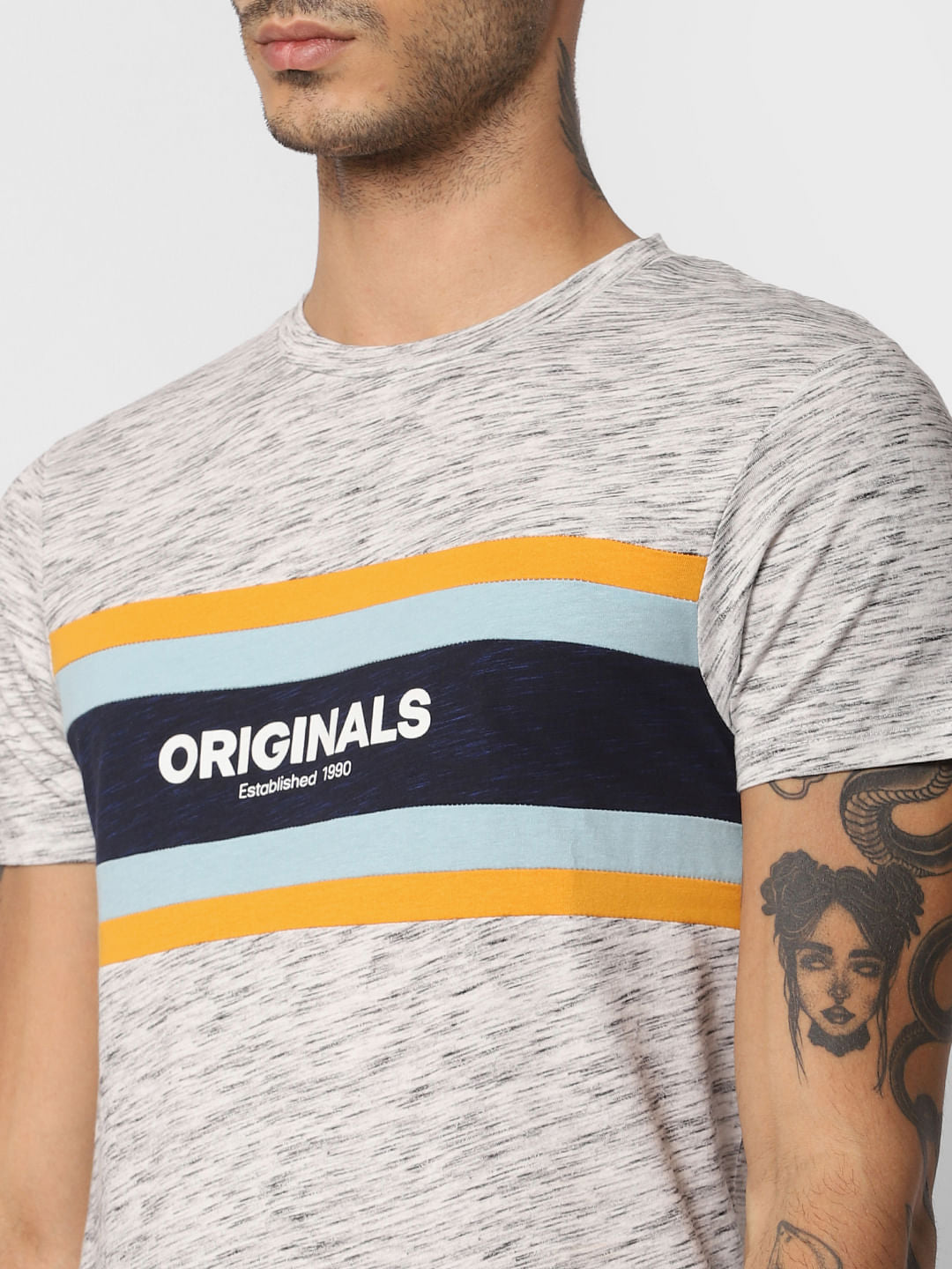 Light Grey Logo Print Crew Neck T-Shirt