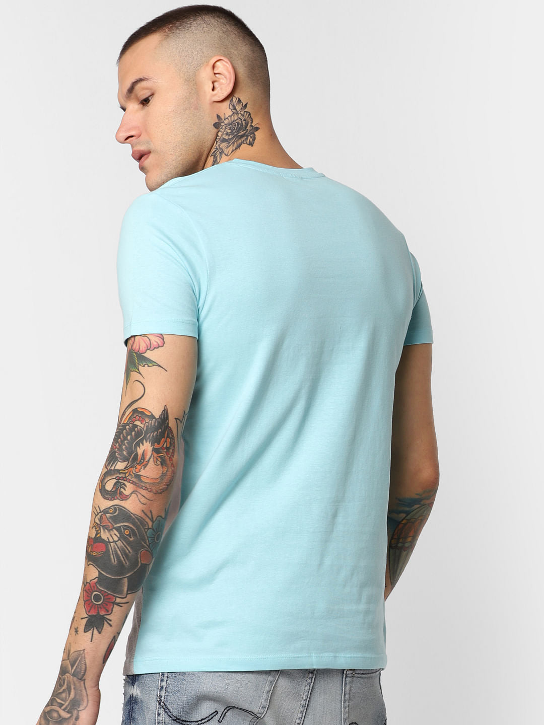 Blue Colourblocked Crew Neck T-Shirt
