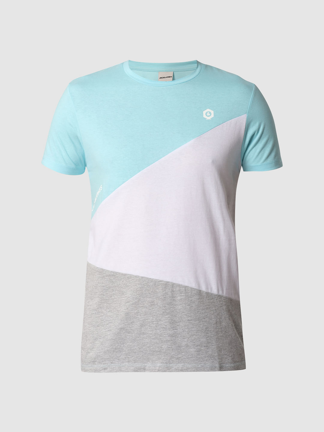 Blue Colourblocked Crew Neck T-Shirt