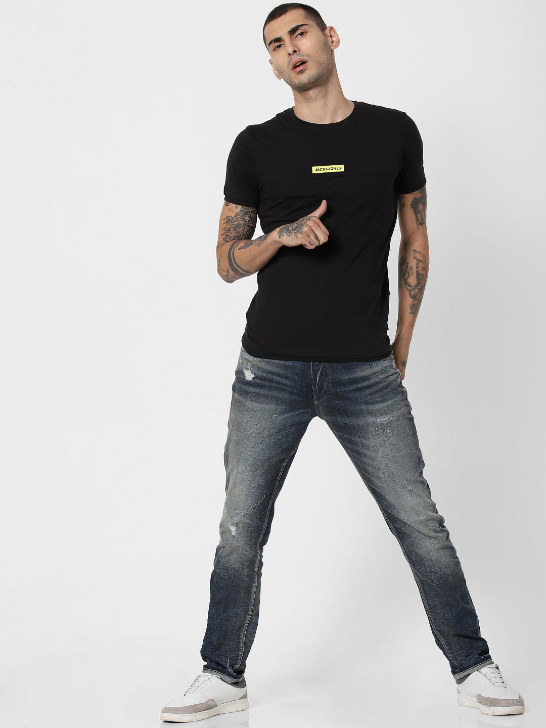 Black Logo Print Crew Neck T-Shirt