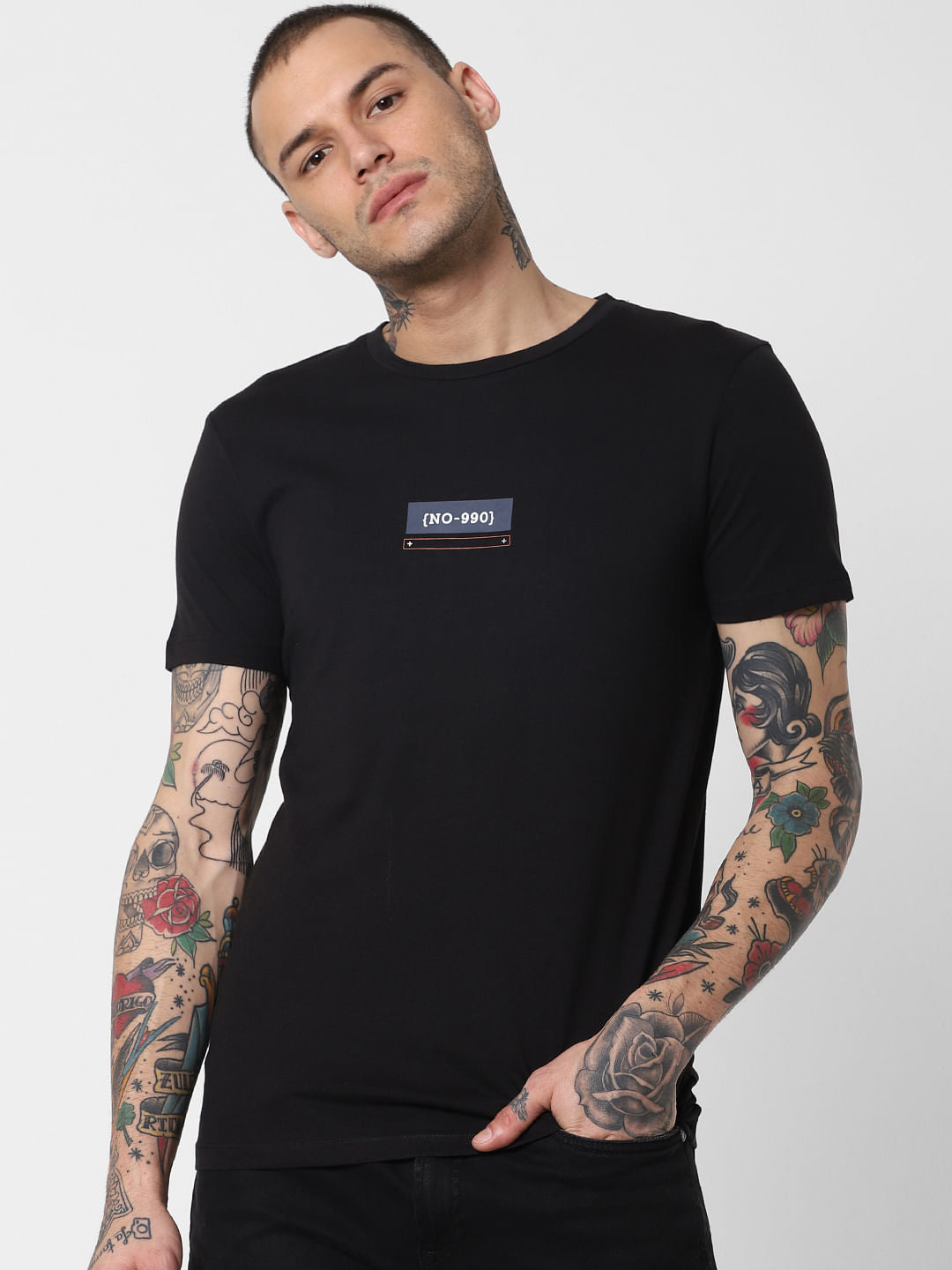 Black Graphic Print Crew Neck T-Shirt