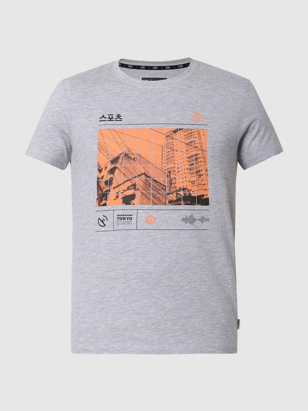 Grey Graphic Print Crew Neck T-Shirt