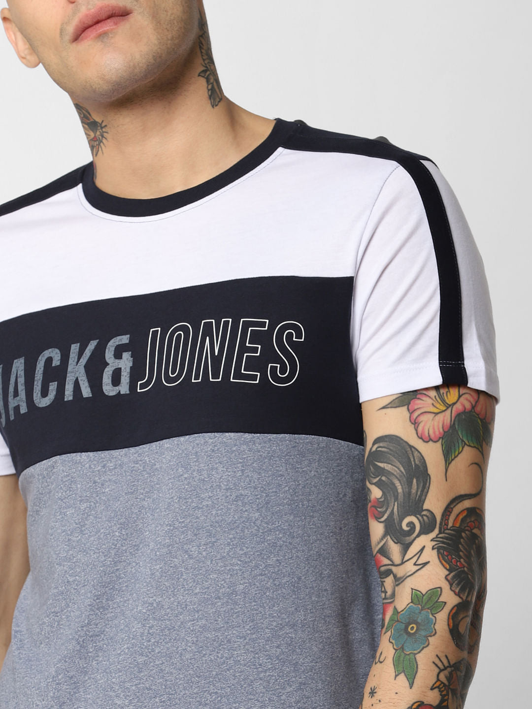 White Colourblocked Crew Neck T-Shirt