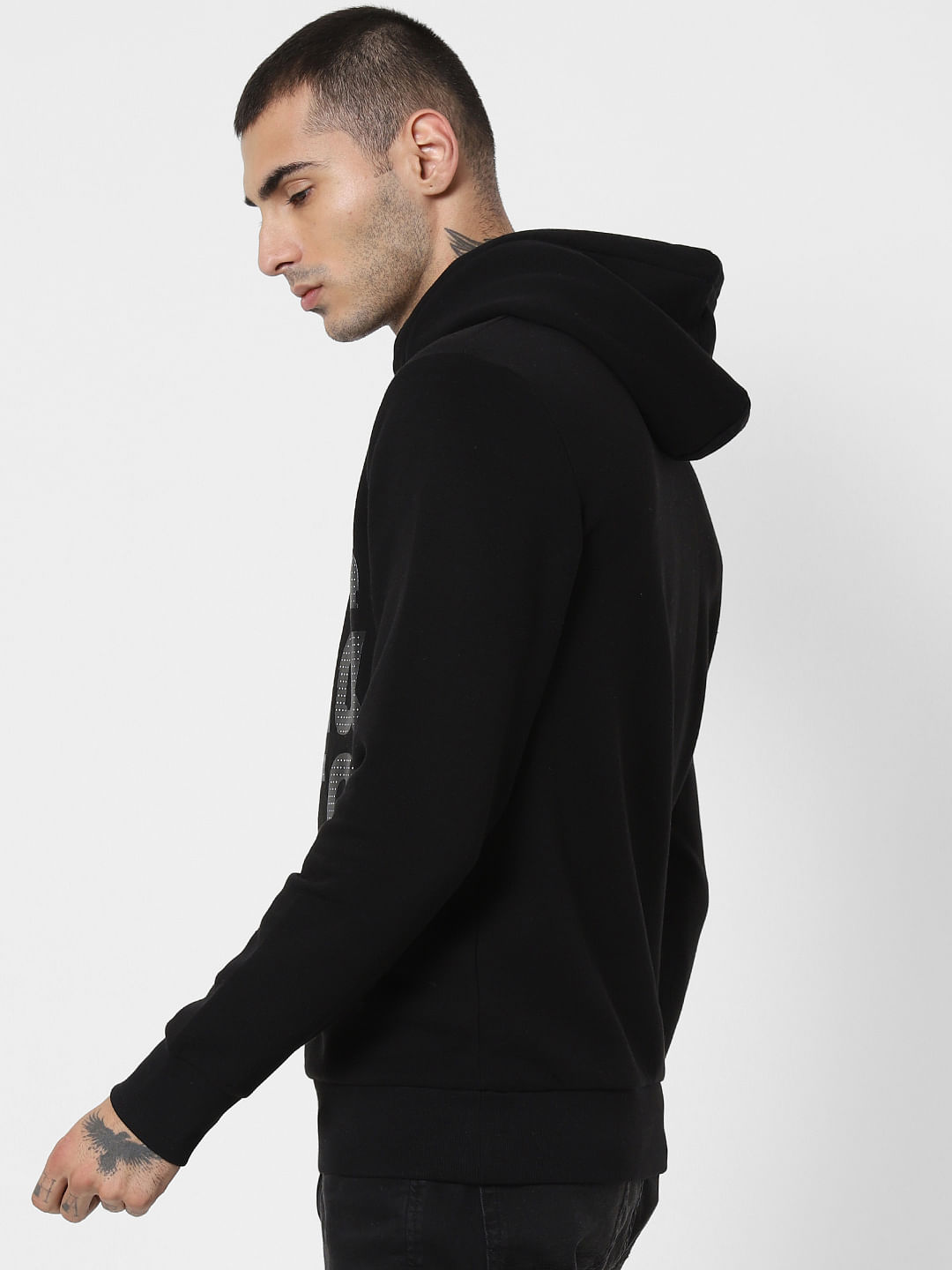 Black Logo Print Hooded Sweatshirt