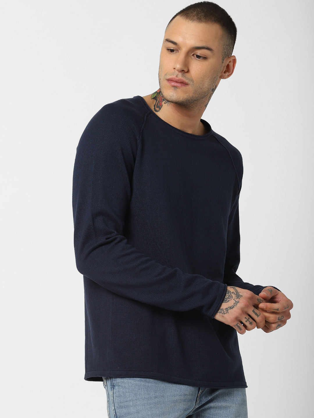Navy Blue Crew Neck Pullover
