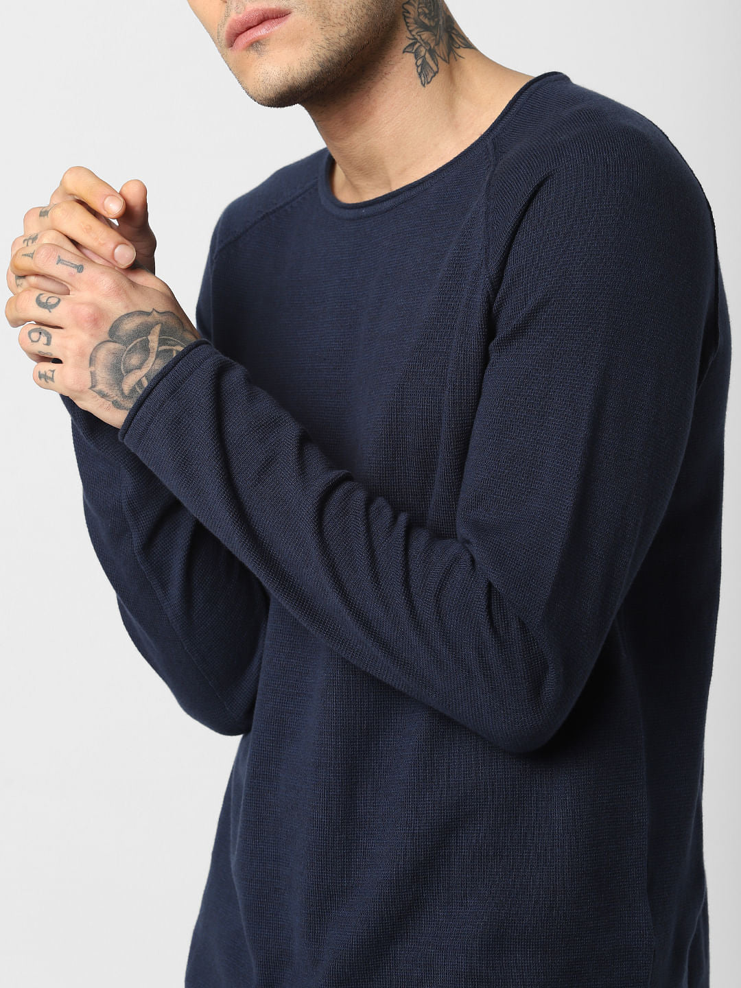 Navy Blue Crew Neck Pullover