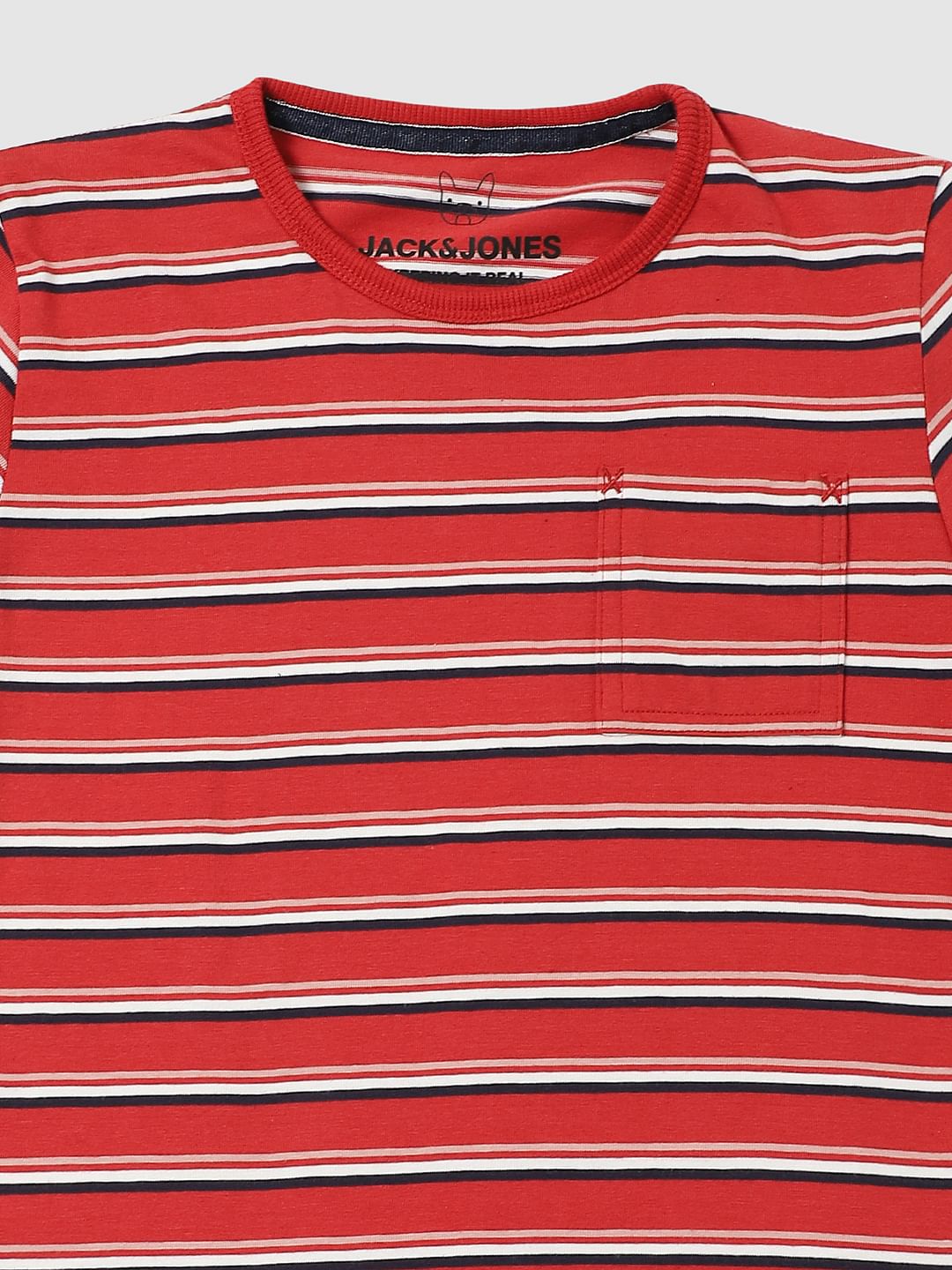 Boys Red Striped Crew Neck T-shirt