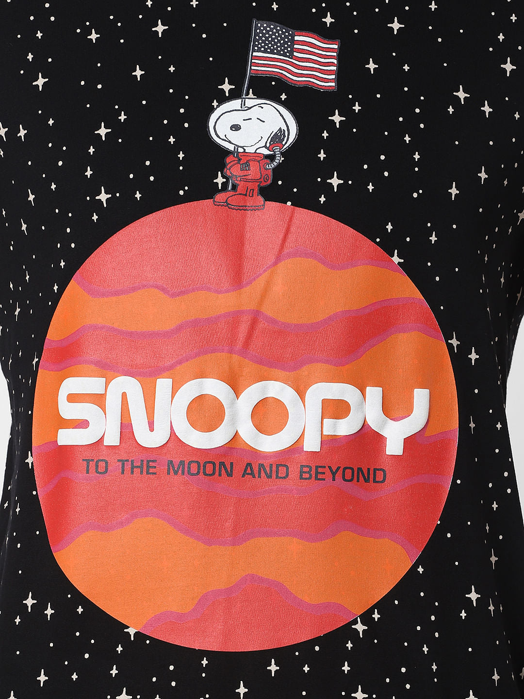 X Snoopy Black Snoopy Print Crew Neck T-Shirt