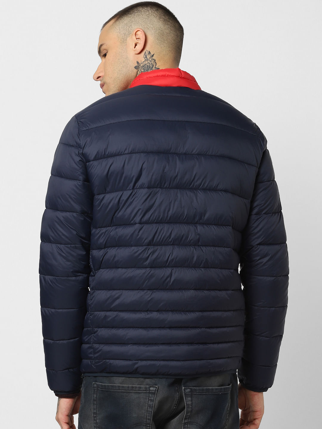 Red Colourblocked Puffer Jacket