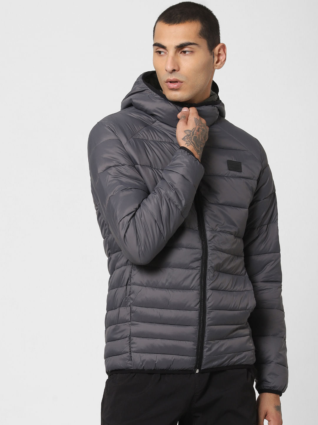 Grey Hooded Puffer Jacket