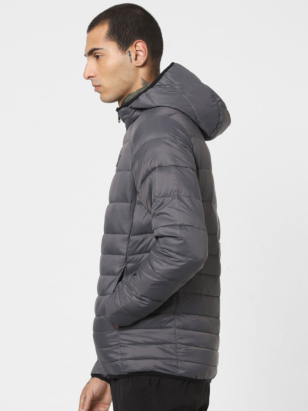 Grey Hooded Puffer Jacket