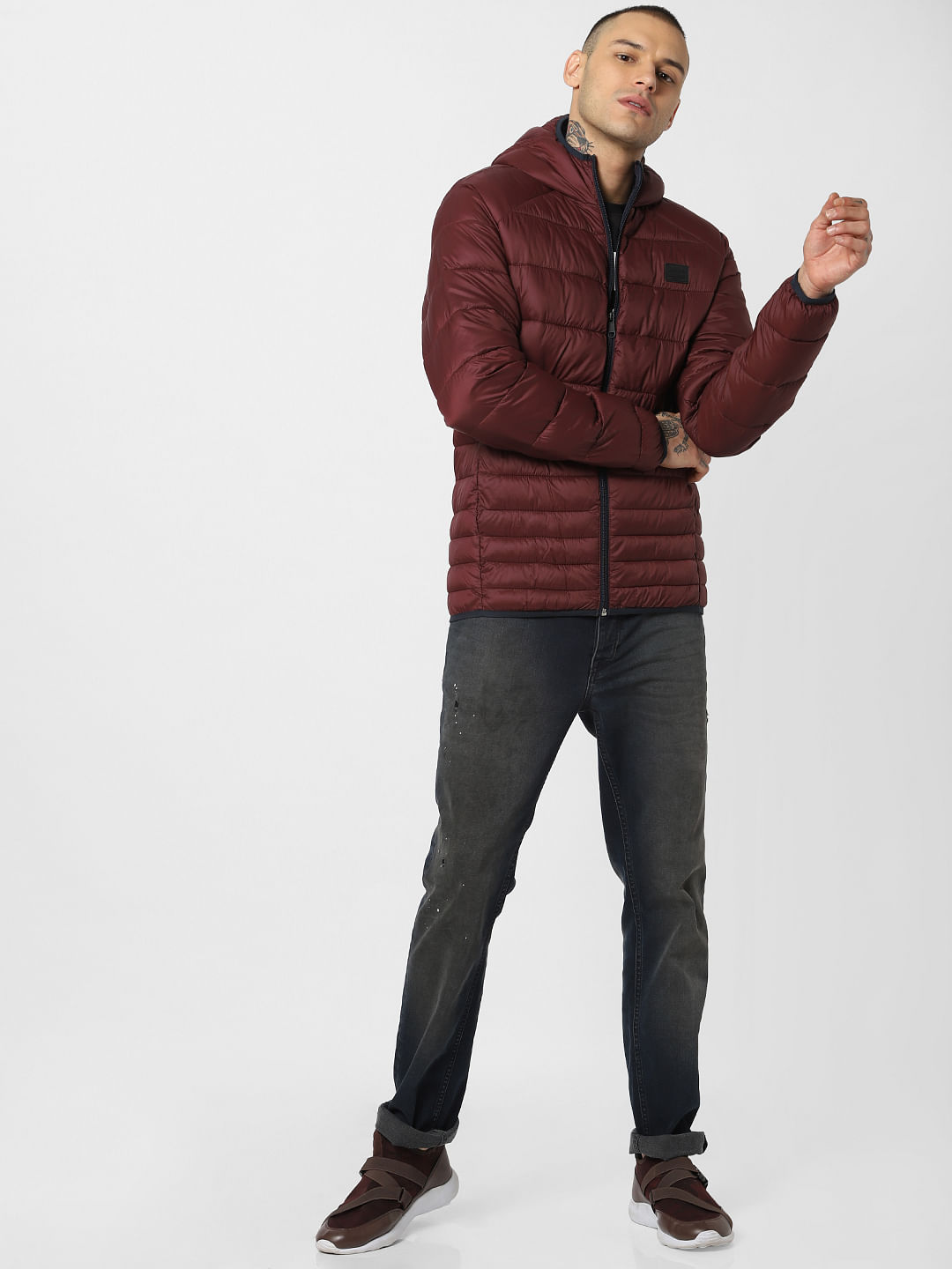 Burgundy Hooded Puffer Jacket