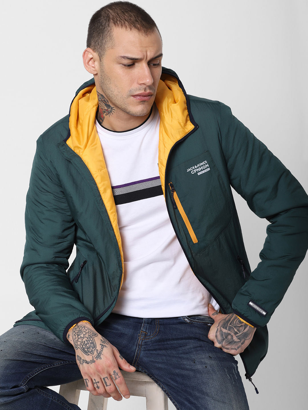 Green Zip Up Hooded Jacket