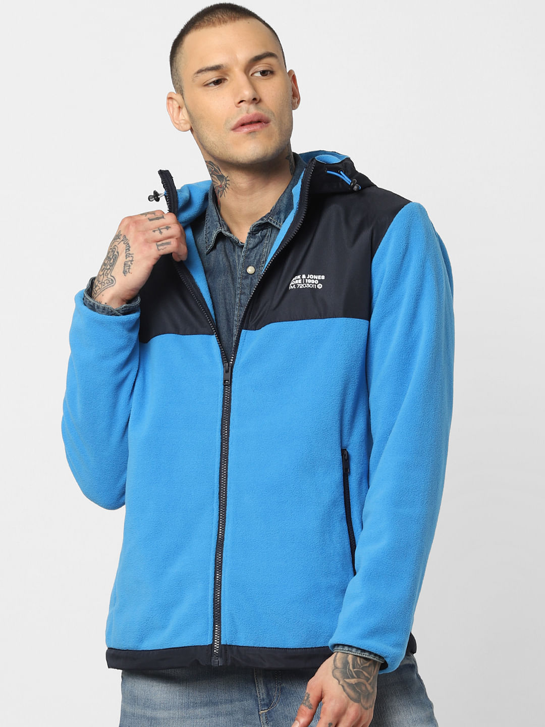 Blue Hooded Fleece Jacket