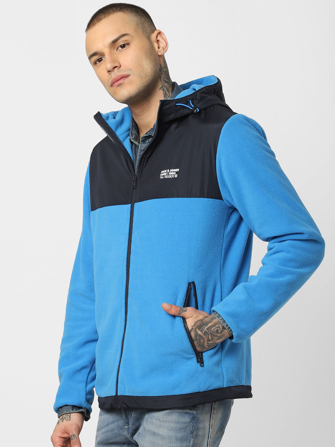 Blue Hooded Fleece Jacket