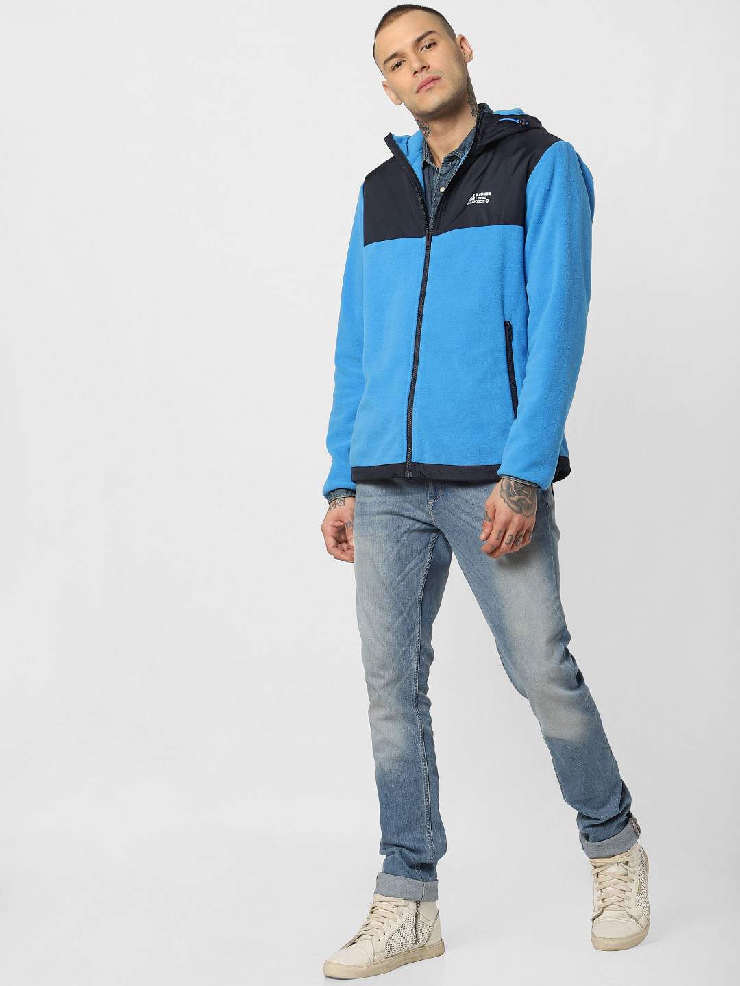 Blue Hooded Fleece Jacket