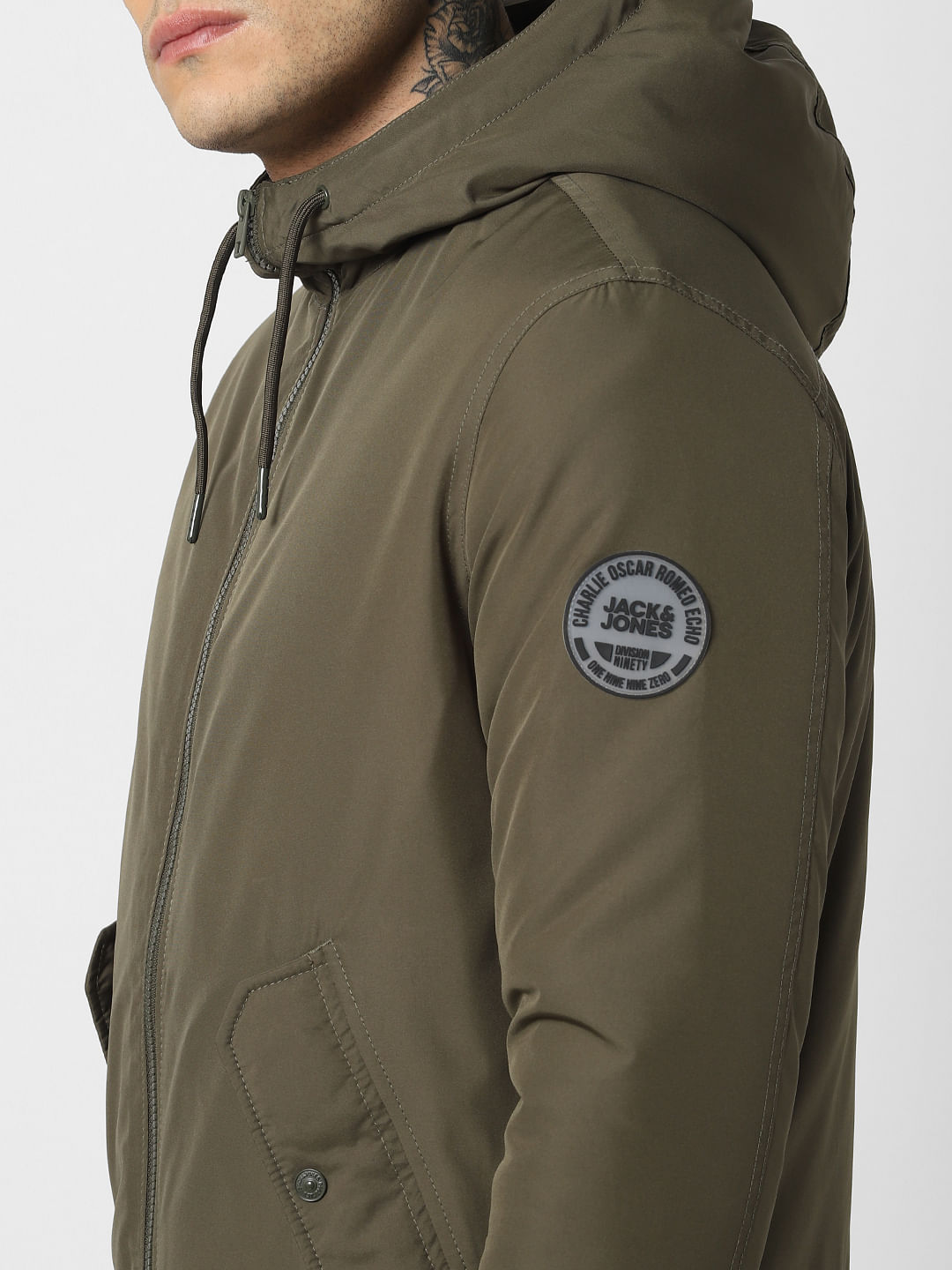 Green Flap Pockets Hooded Jacket