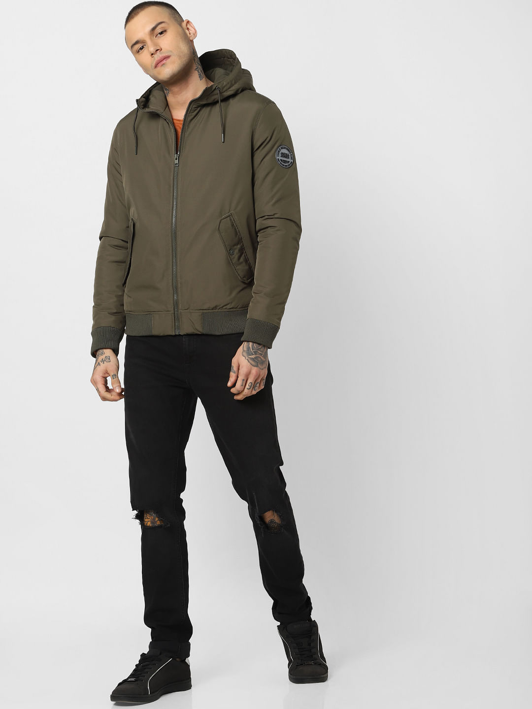 Green Flap Pockets Hooded Jacket