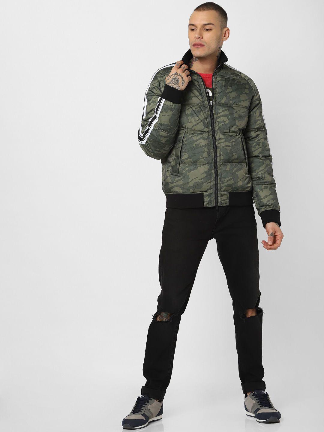 Green Camo Print Puffer Jacket
