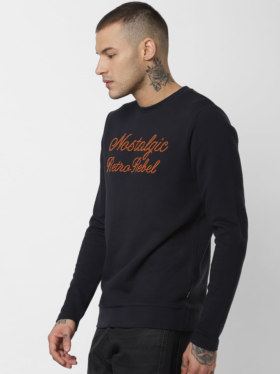 Dark Navy Text Print Sweatshirt