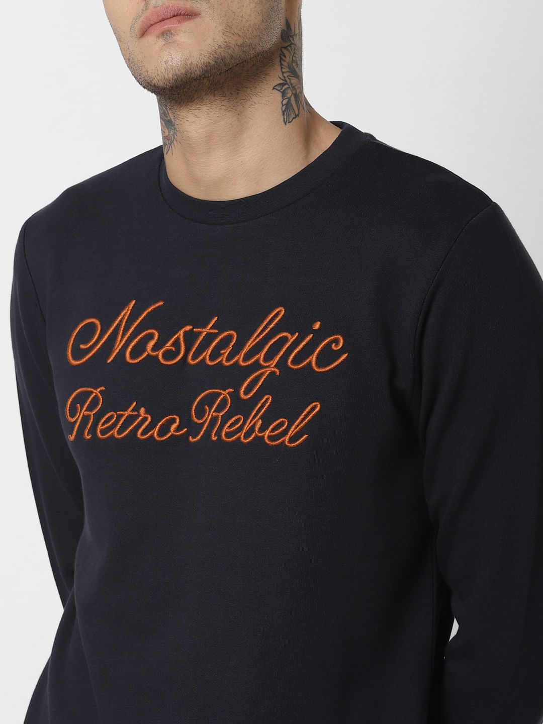 Dark Navy Text Print Sweatshirt