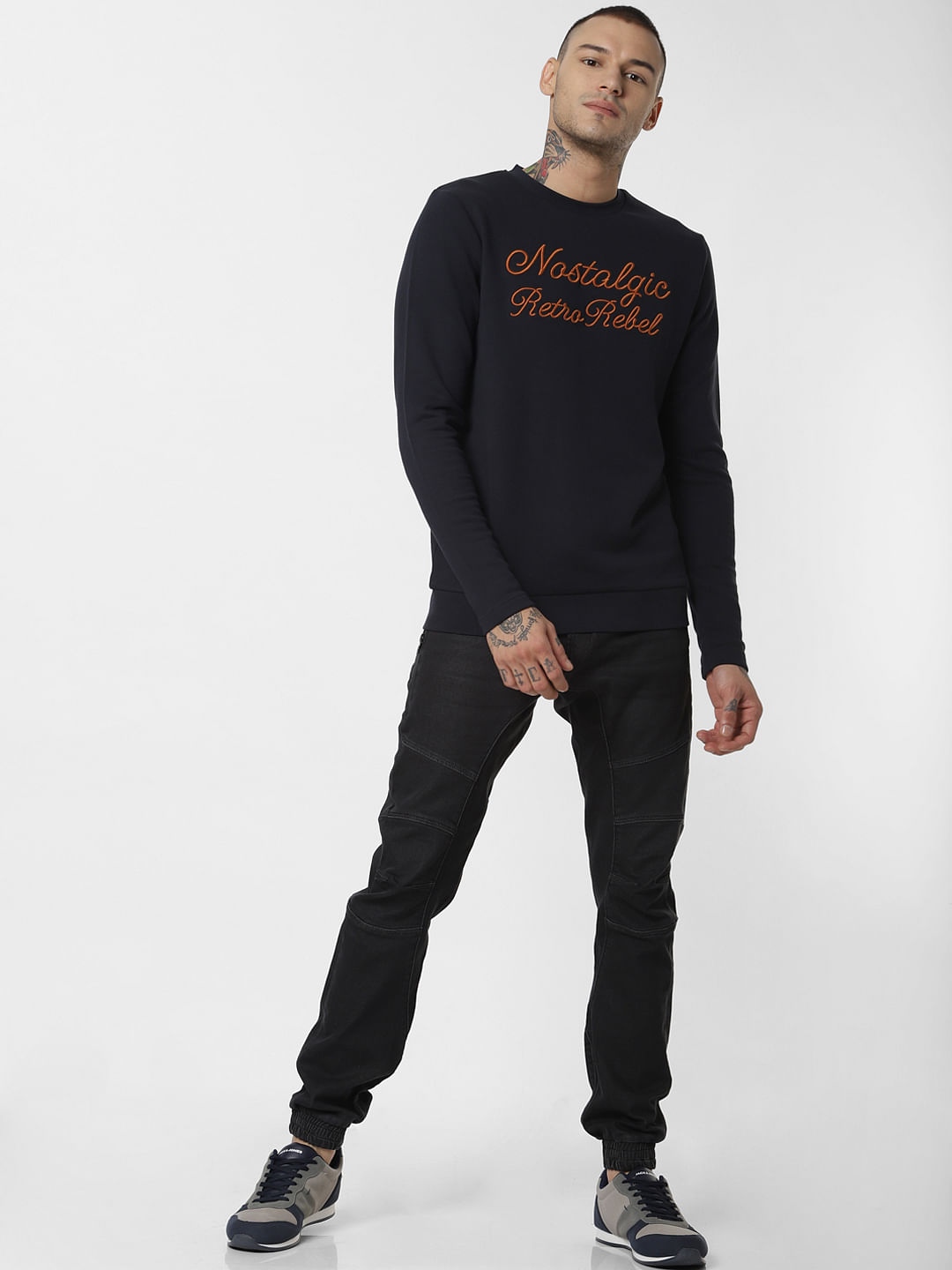 Dark Navy Text Print Sweatshirt