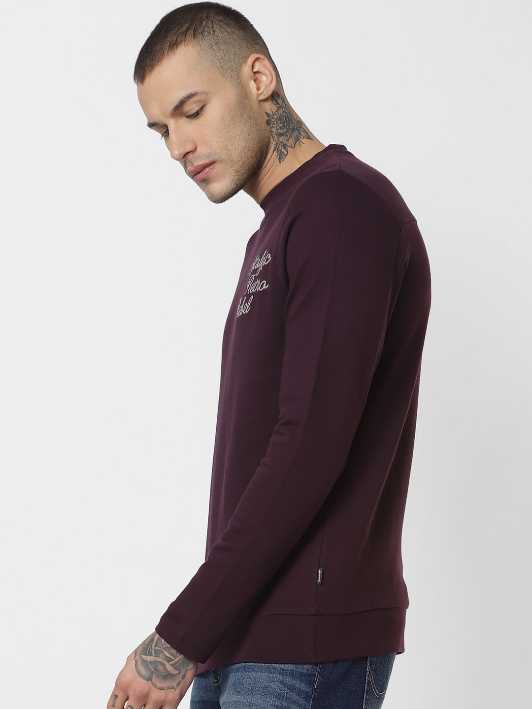 Dark Purple Text Print Sweatshirt