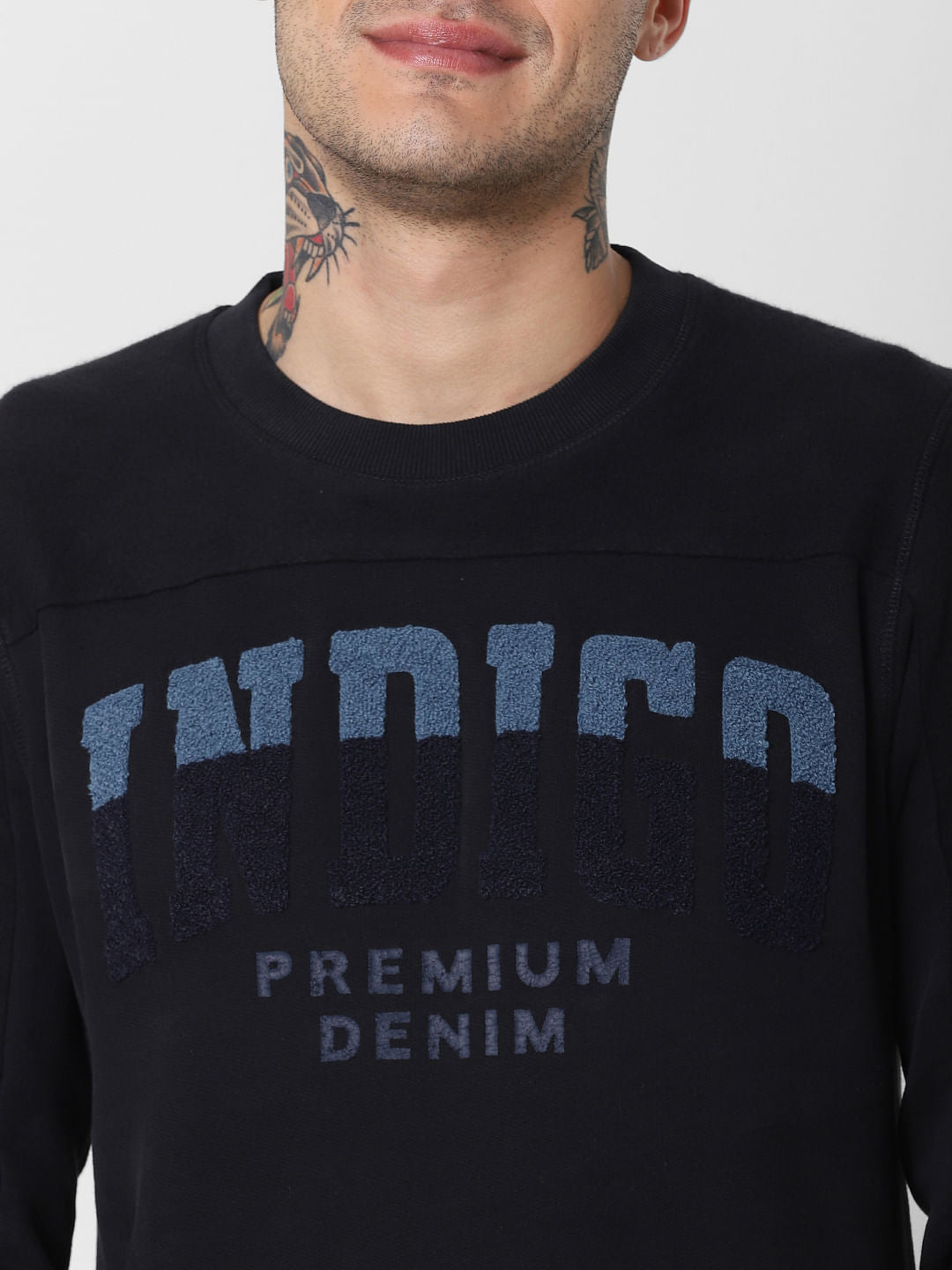 Black Embroidered Text Print Sweatshirt