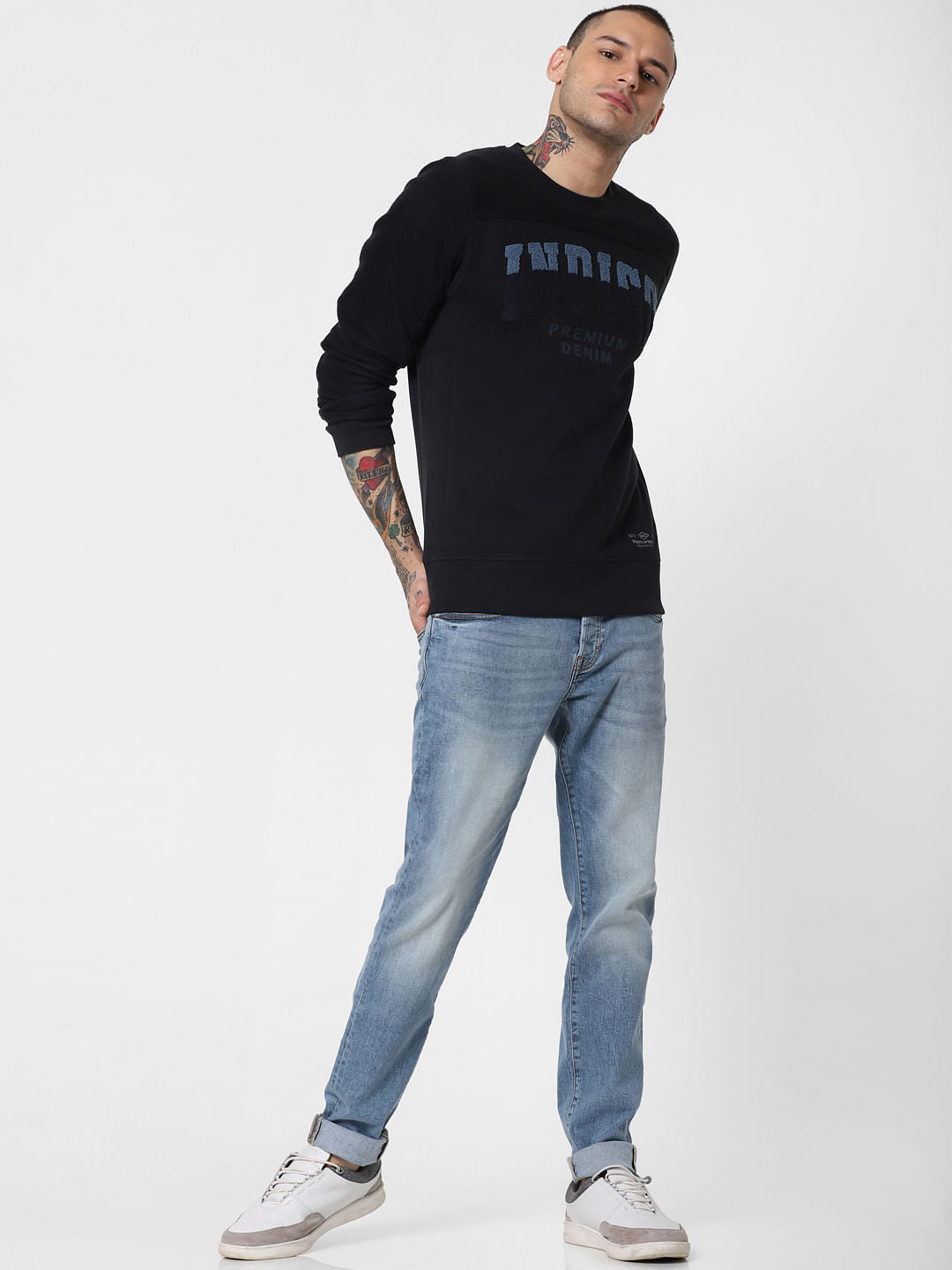 Black Embroidered Text Print Sweatshirt