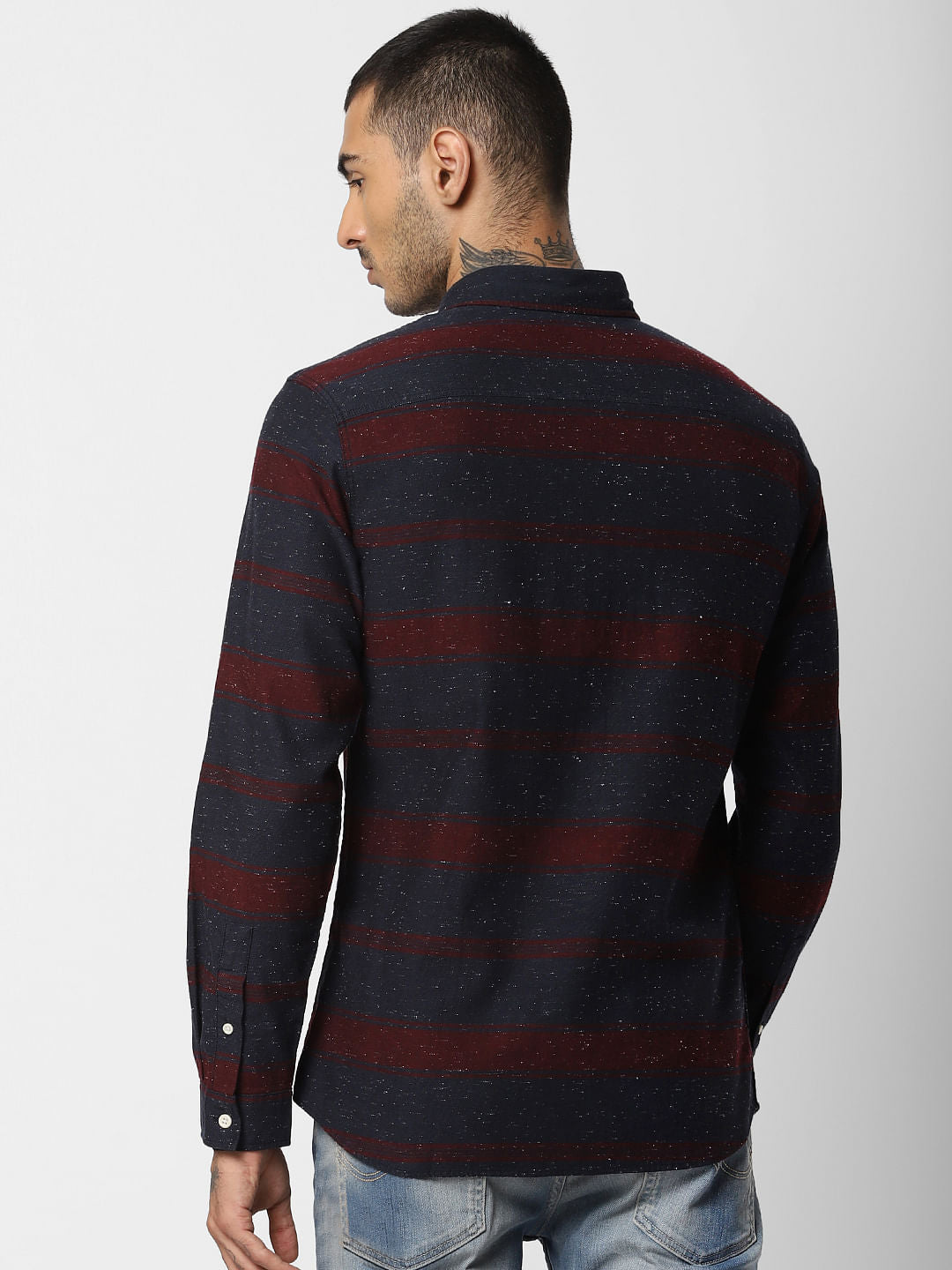 Red Striped Printed Full Sleeves Shirt