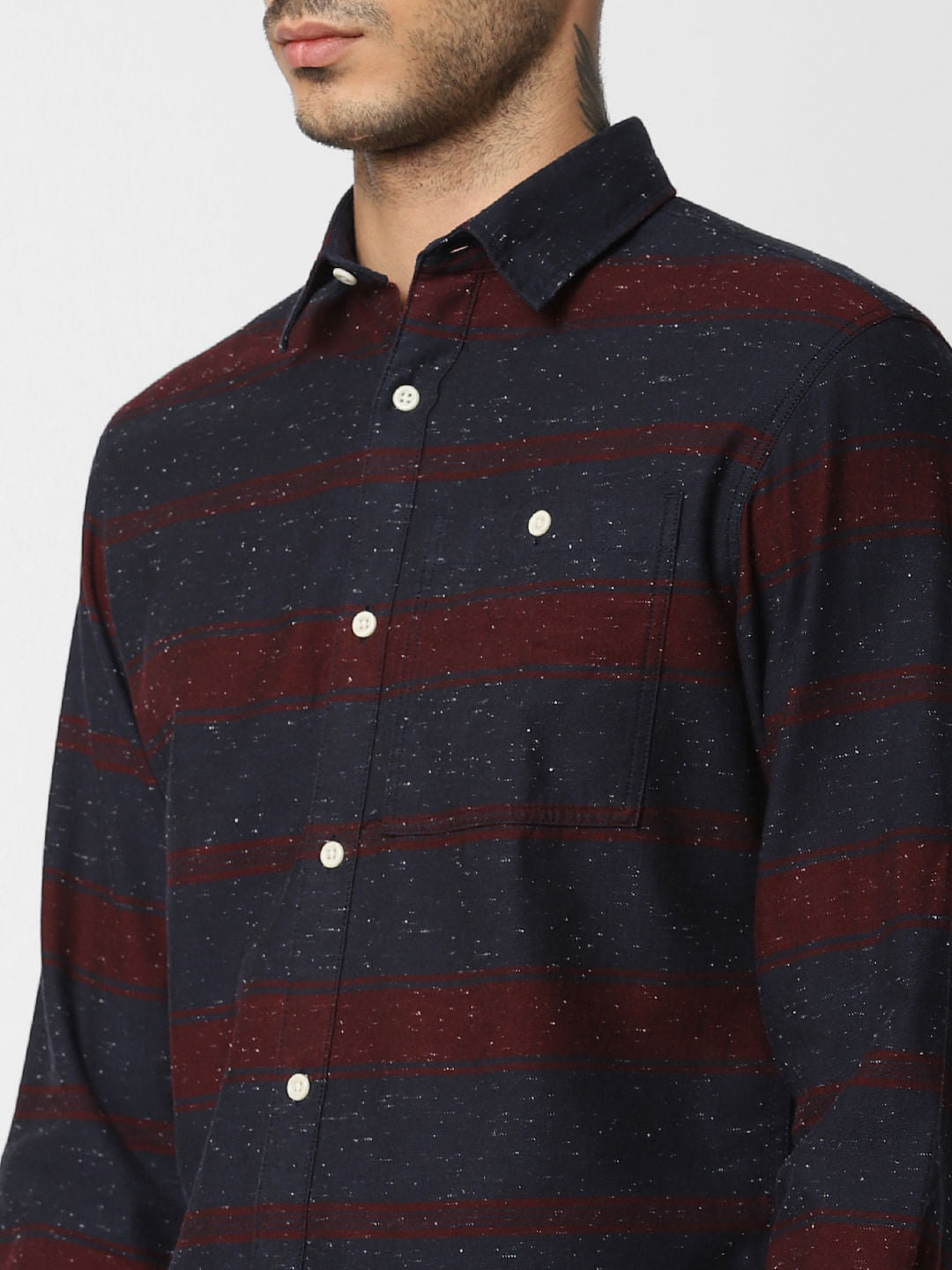 Red Striped Printed Full Sleeves Shirt