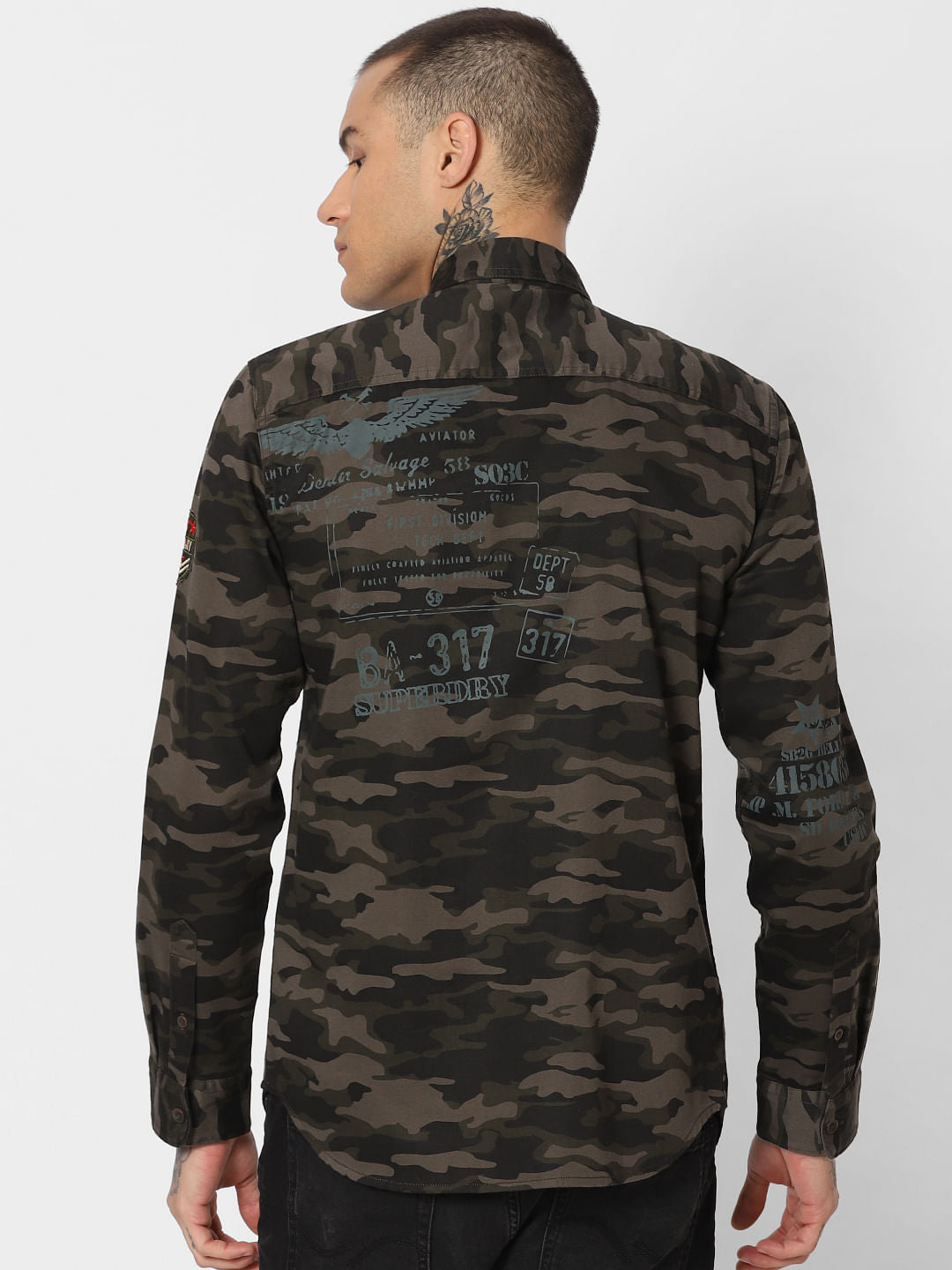 Green Camo Print Full Sleeves Shirt