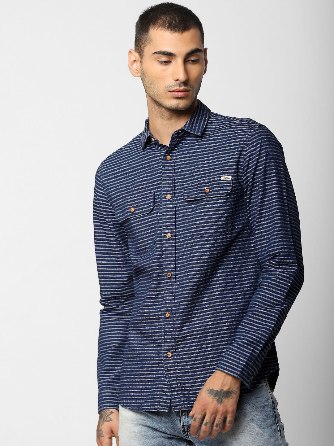 Blue Striped Full Sleeves Shirt