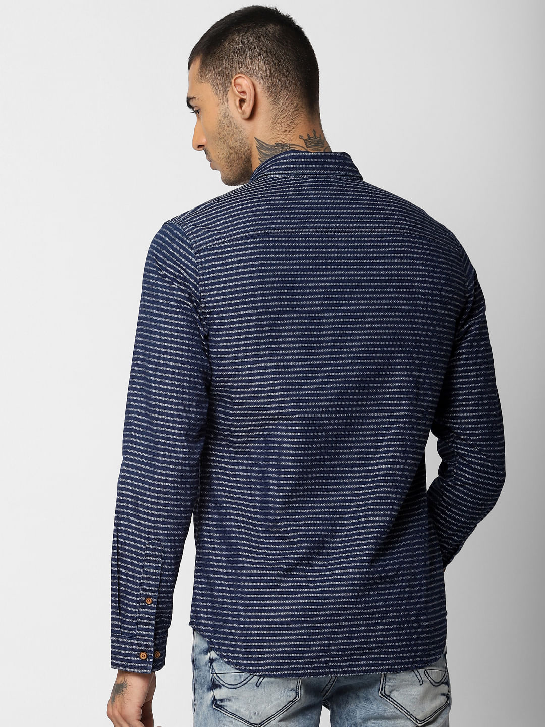 Blue Striped Full Sleeves Shirt