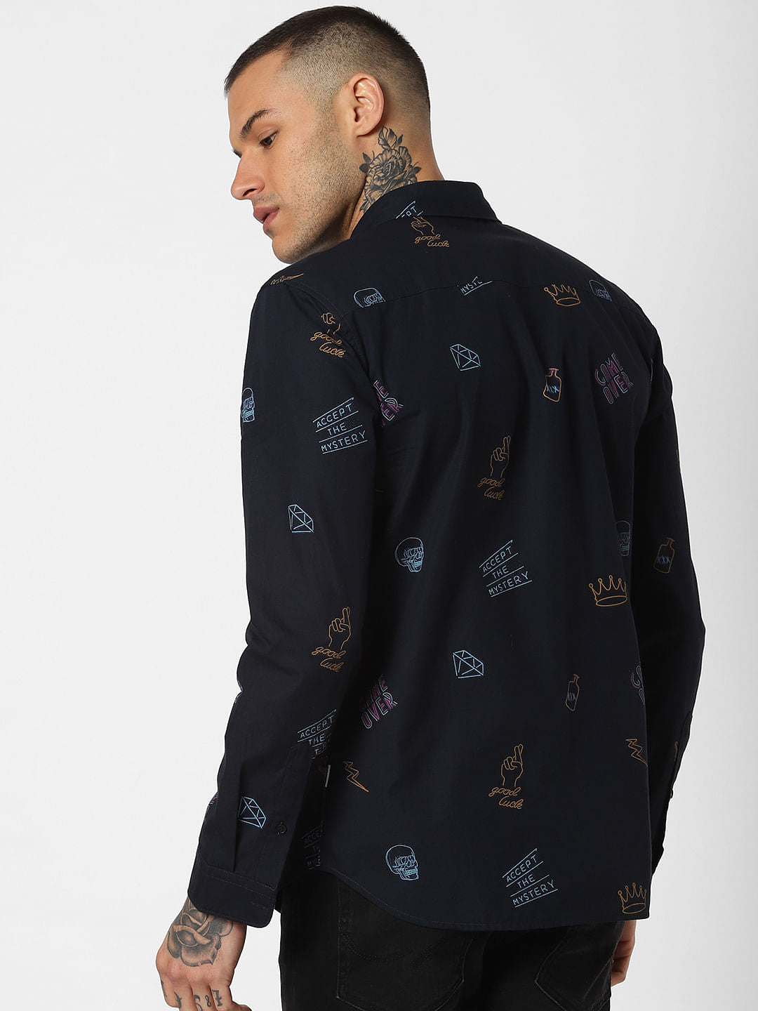 Navy Blue All Over Print Full Sleeves Shirt