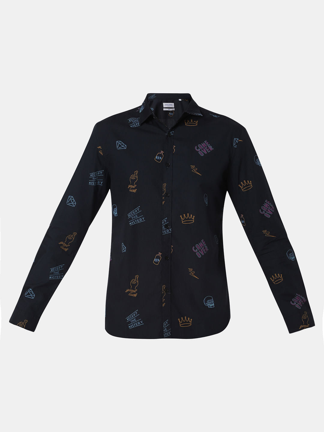 Navy Blue All Over Print Full Sleeves Shirt