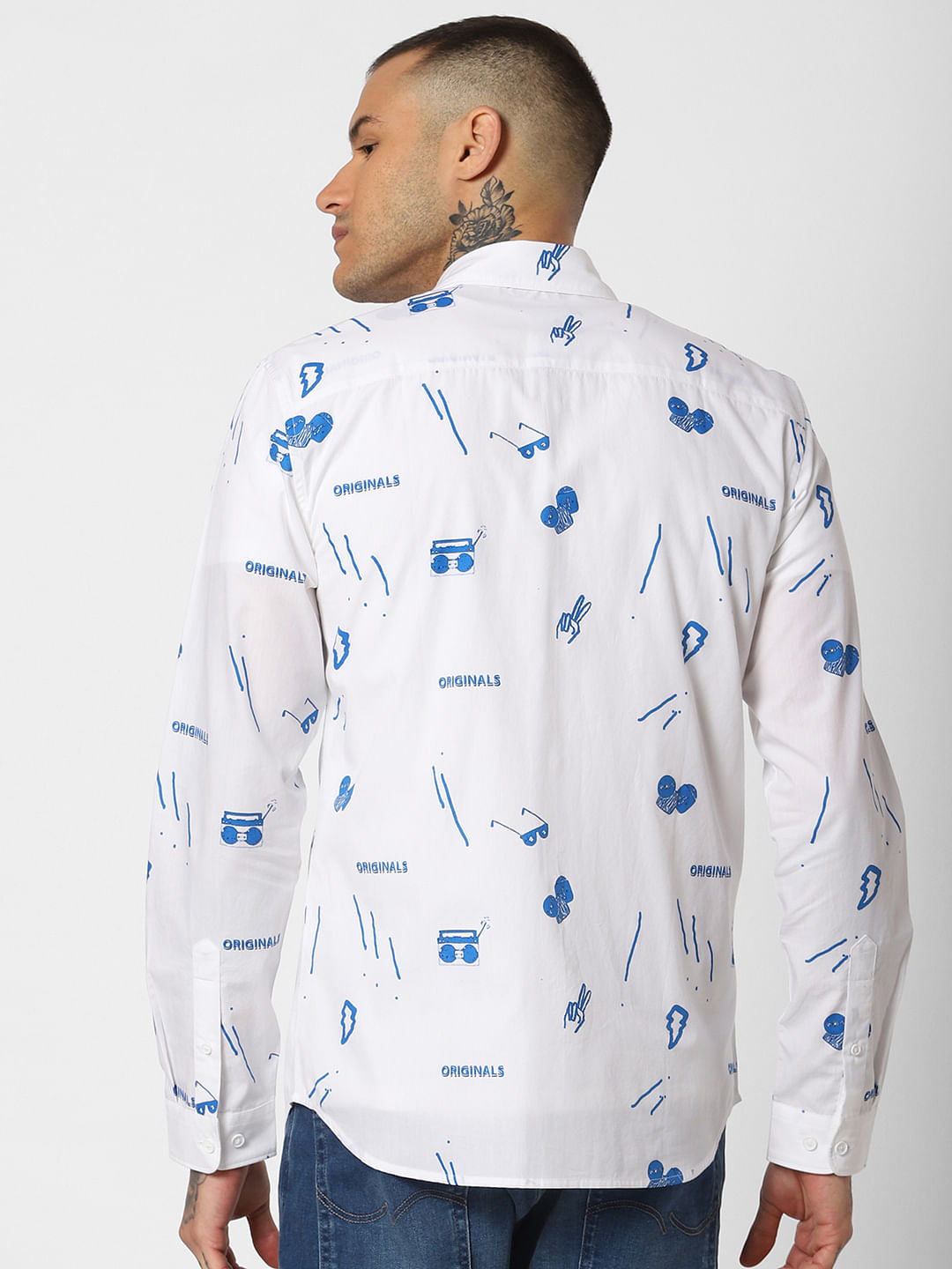 White All Over Print Full Sleeves Shirt
