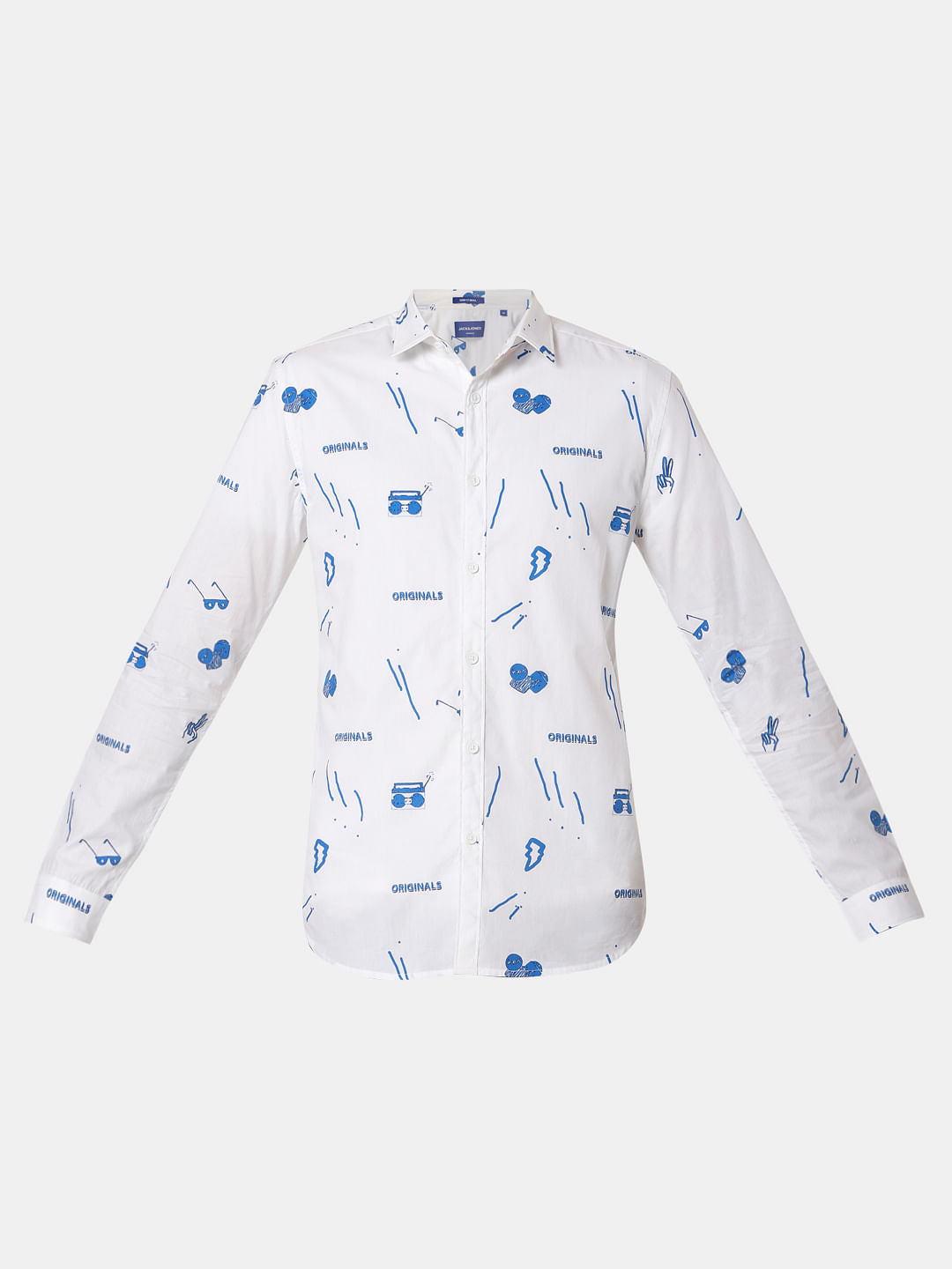 White All Over Print Full Sleeves Shirt