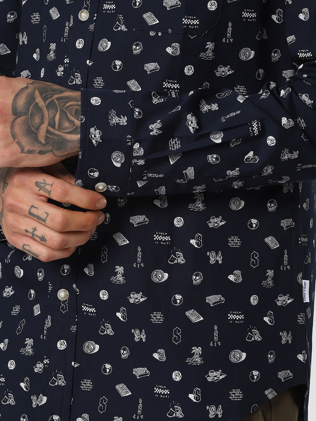 Navy Blue All Over Print Full Sleeves Shirt