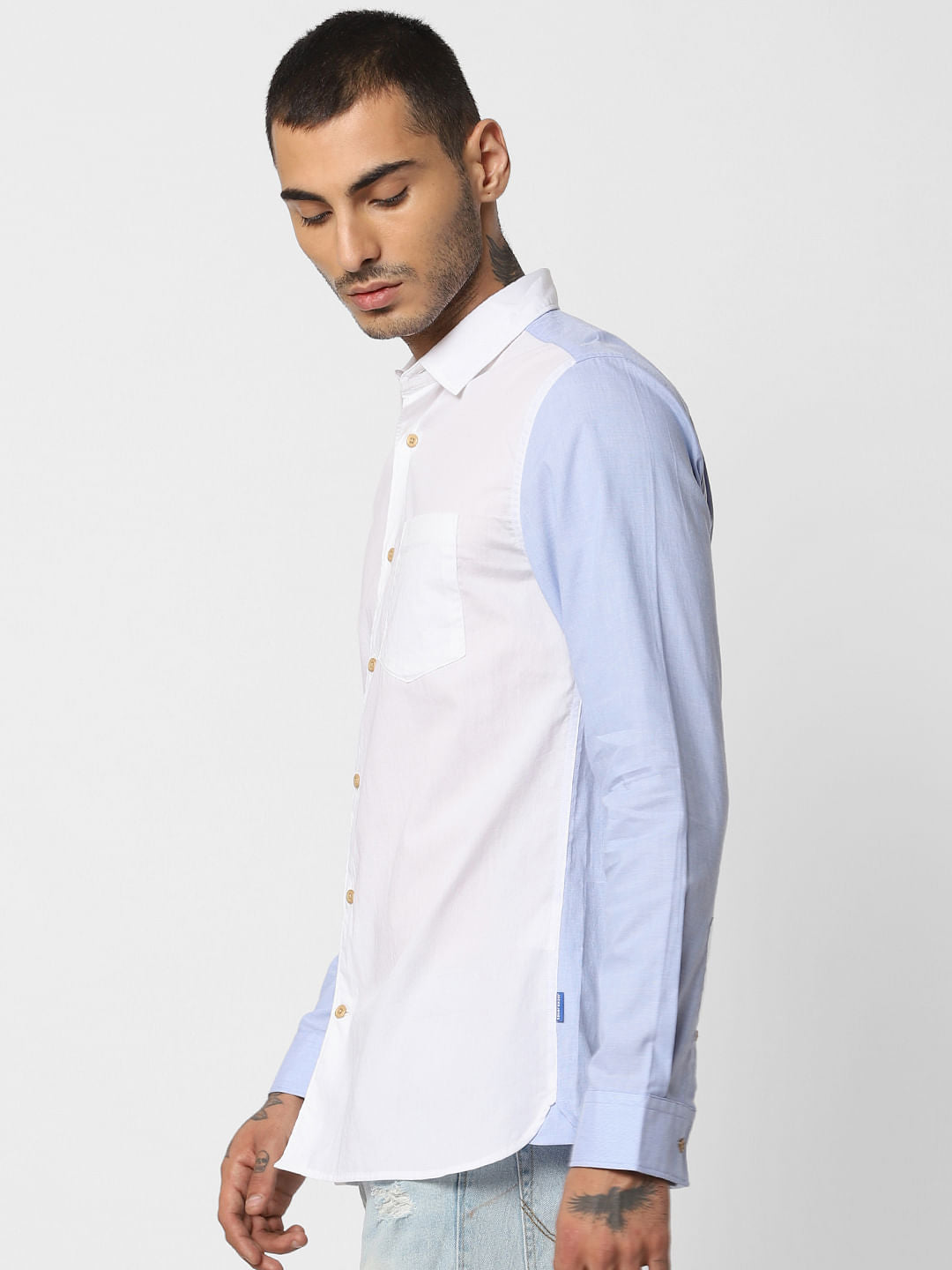 Blue Colourblocked Full Sleeves Shirt