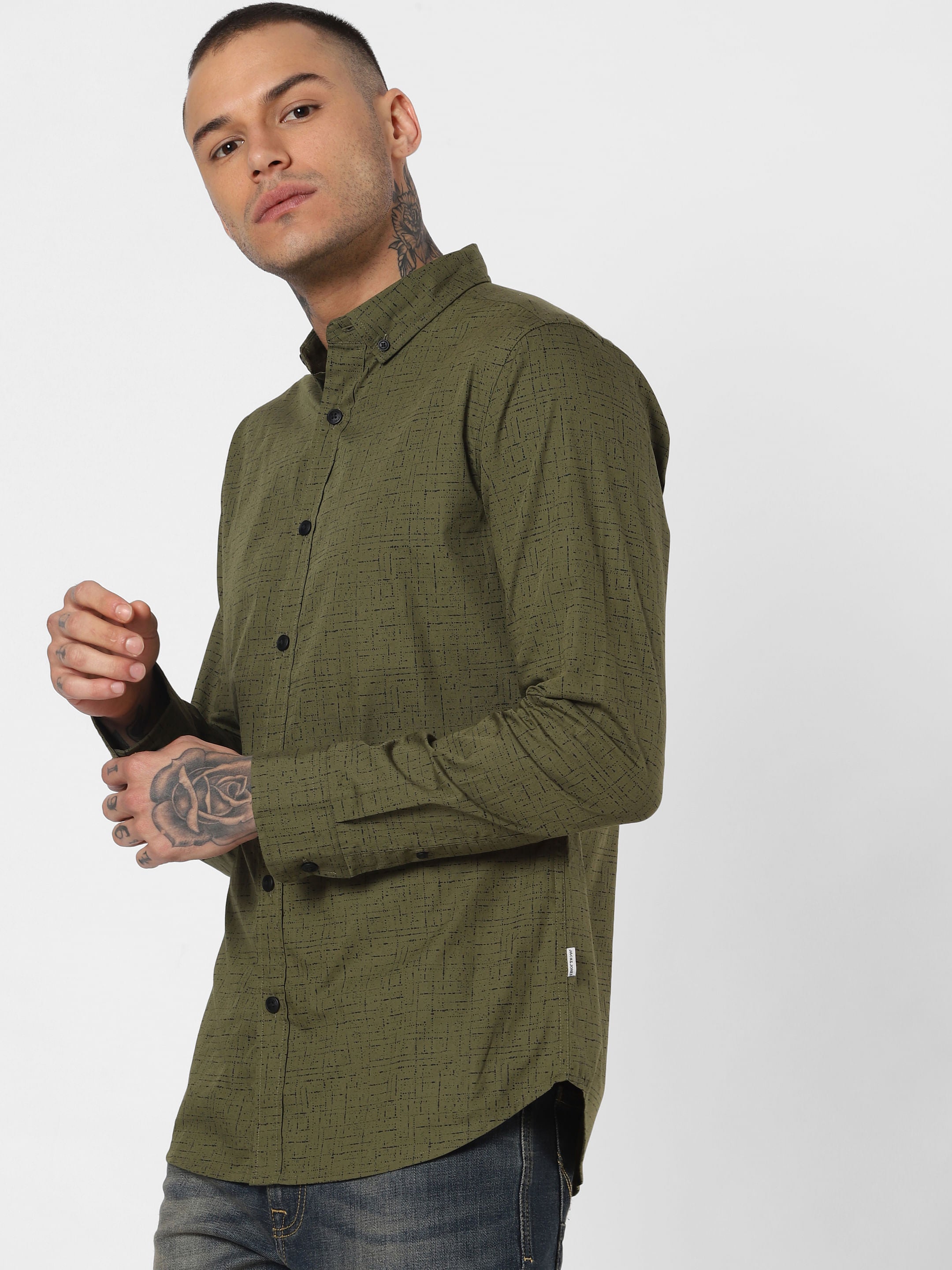 Green All Over Print Full Sleeves Shirt
