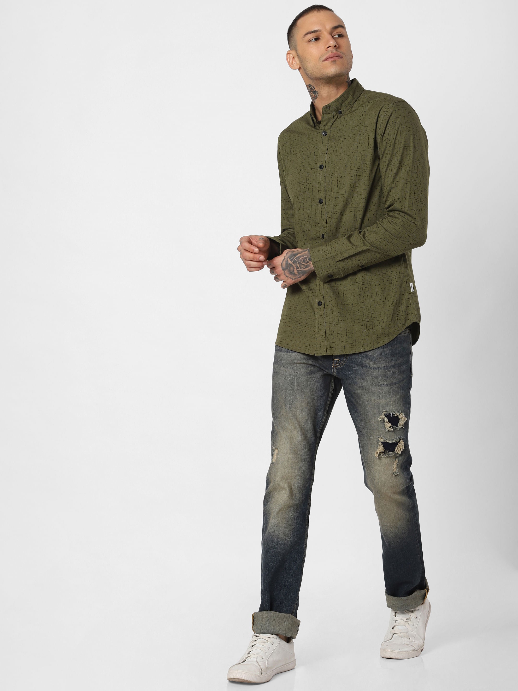 Green All Over Print Full Sleeves Shirt