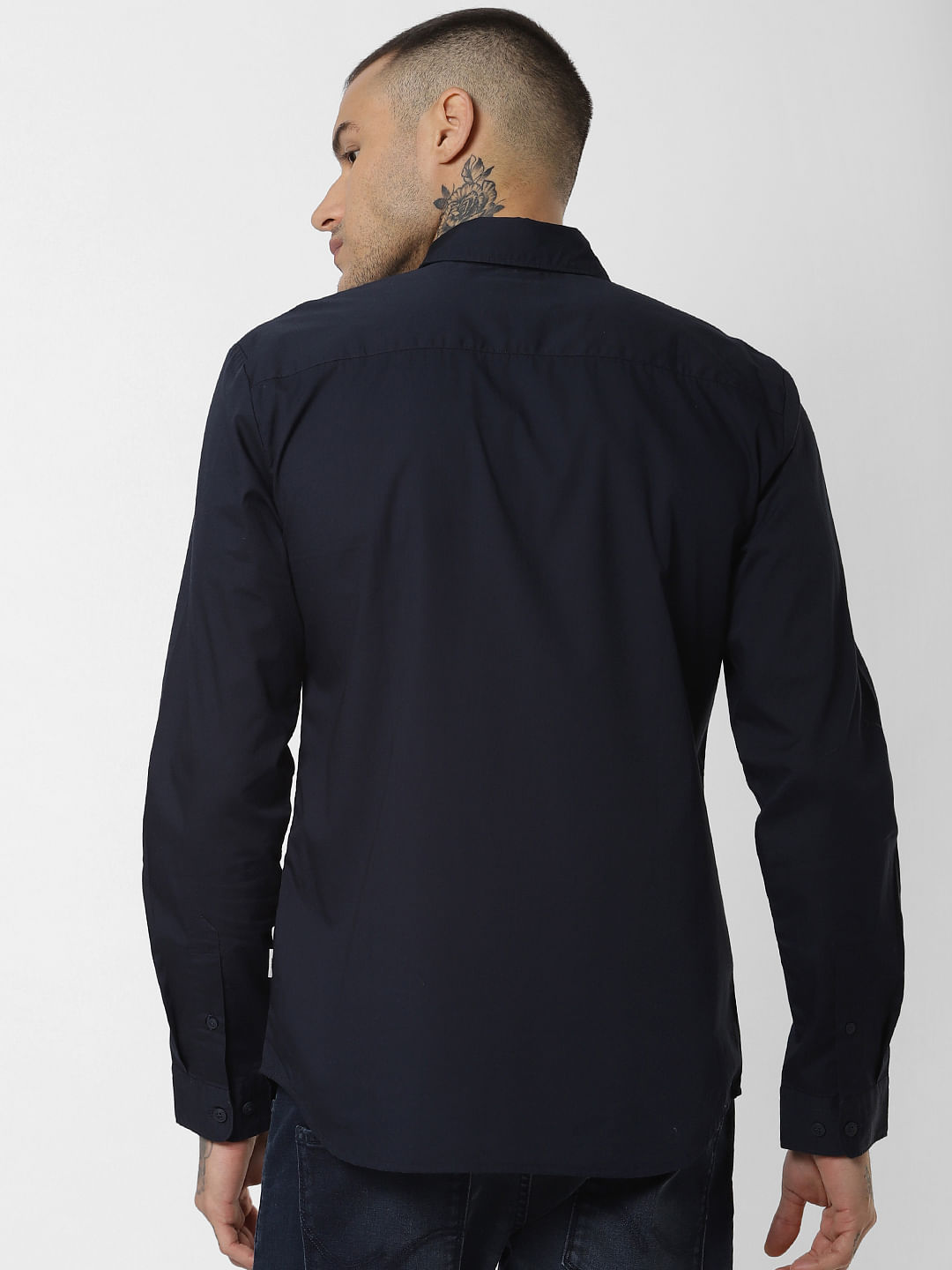 Navy Blue Patch Print Full Sleeves Shirt