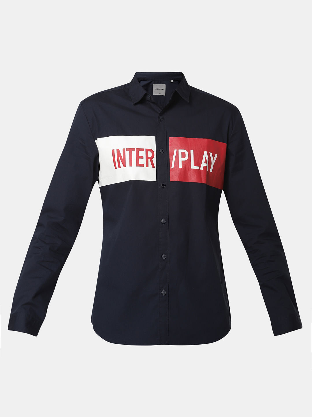 Navy Blue Patch Print Full Sleeves Shirt