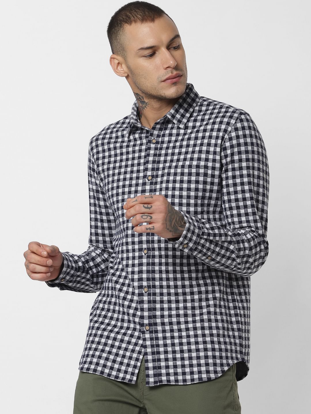 Navy Blue Check Full Sleeves Shirt