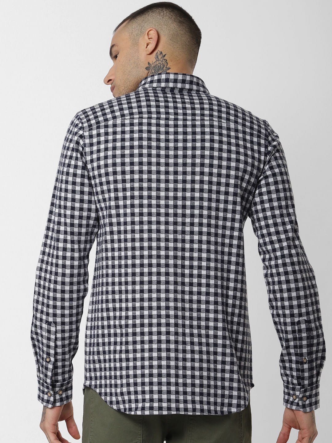 Navy Blue Check Full Sleeves Shirt