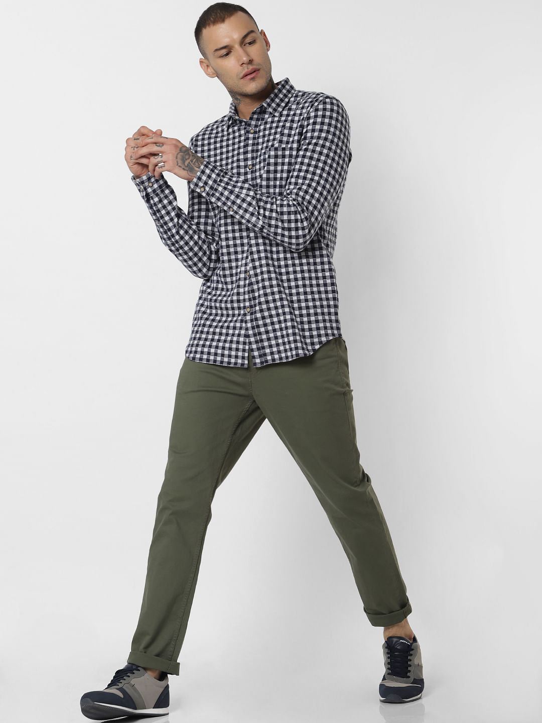 Navy Blue Check Full Sleeves Shirt