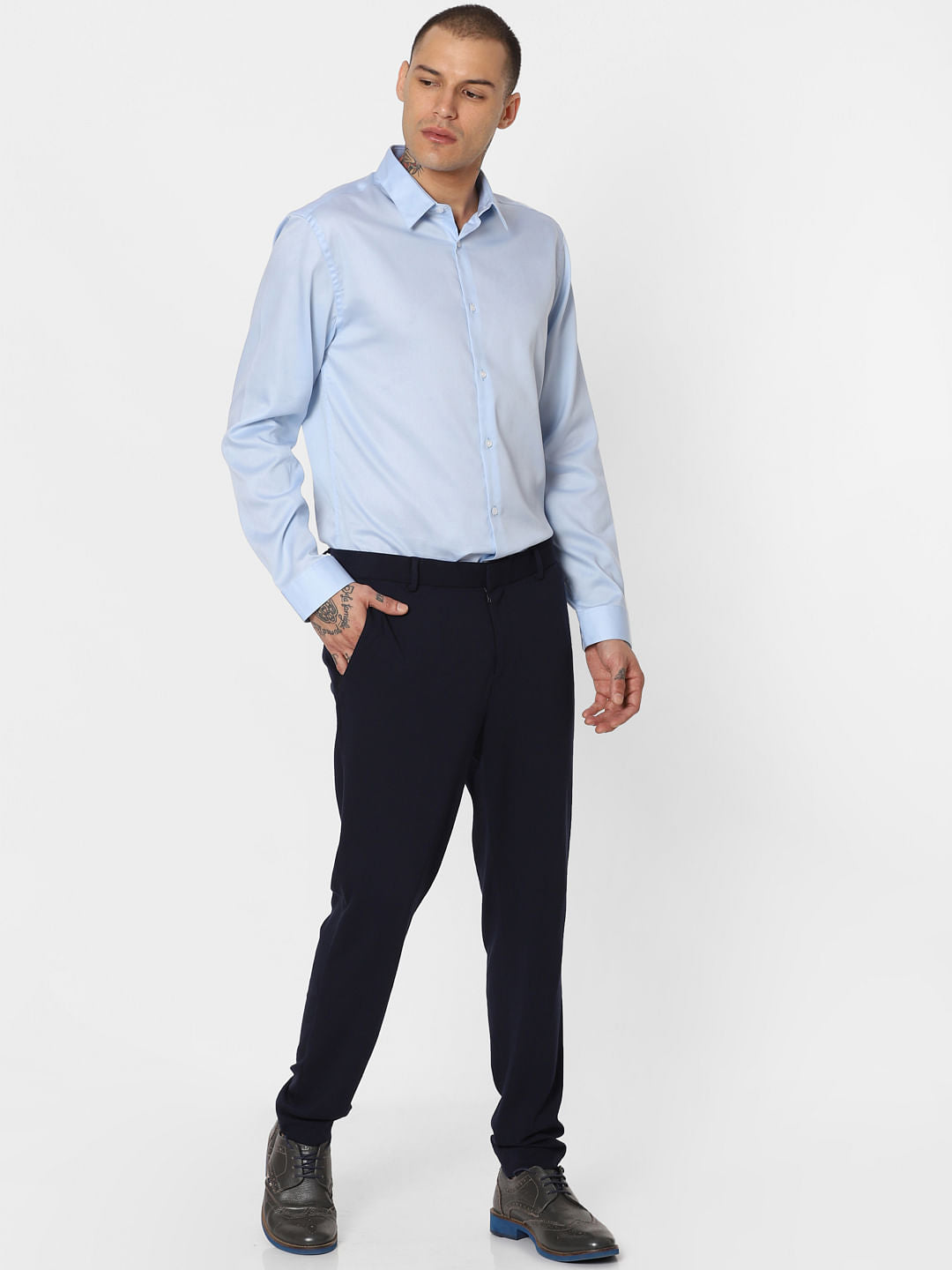 Blue Slim Fit Full Sleeves Shirt
