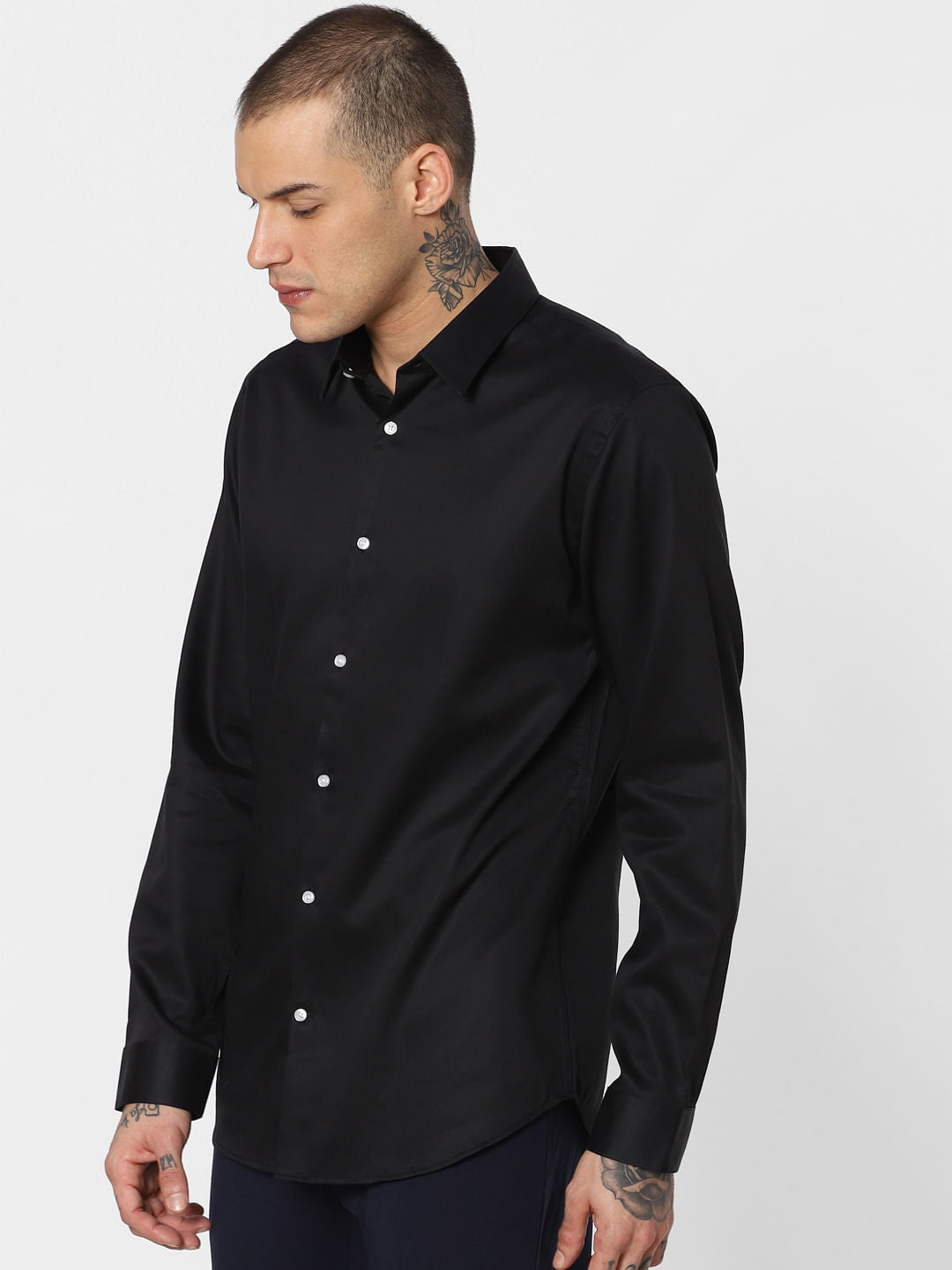 Black Slim Fit Full Sleeves Shirt
