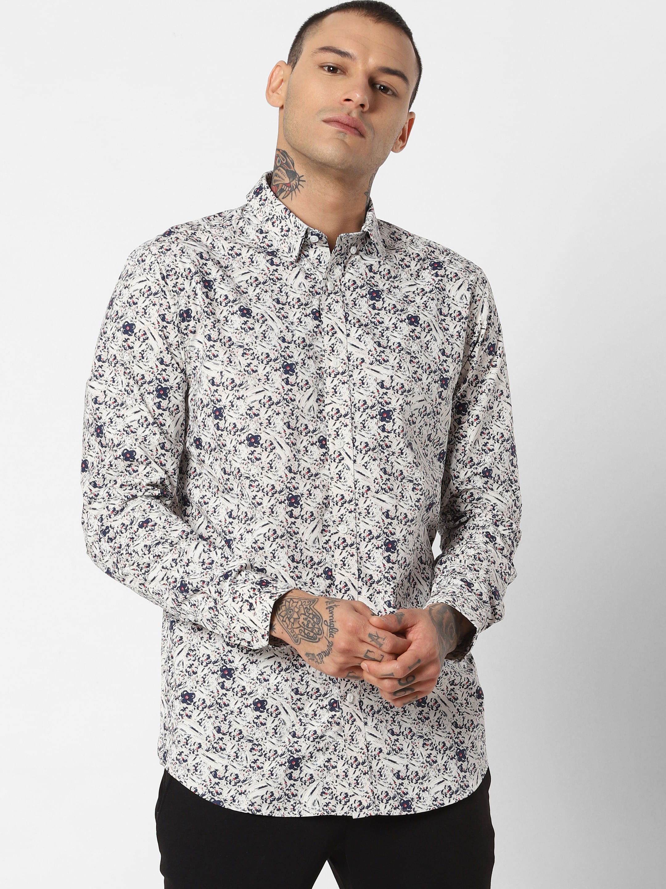 White All Over Print Full Sleeves Shirt